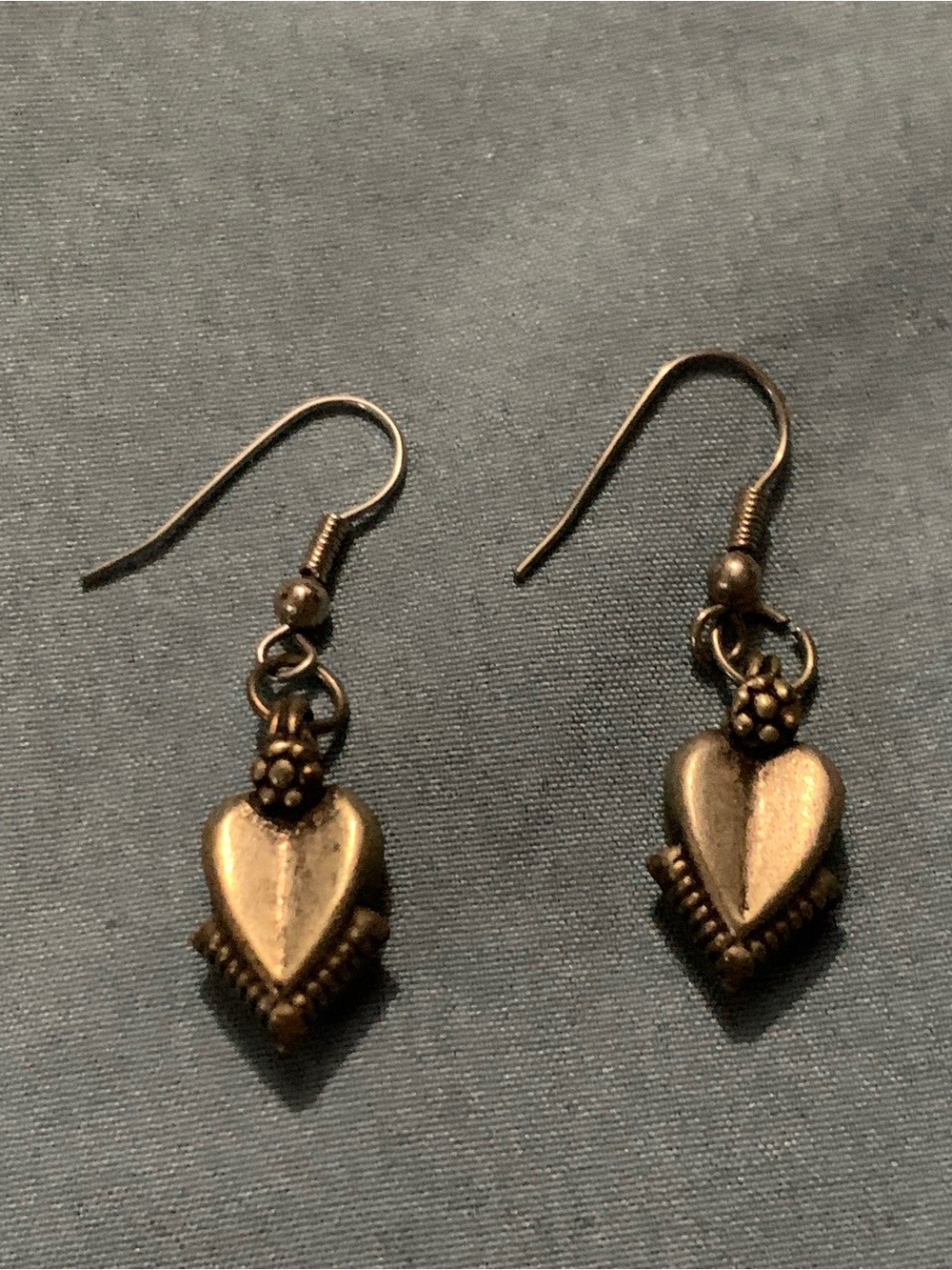 Antique Bronze Puffy Heart Charm Earrings with Floral Accents